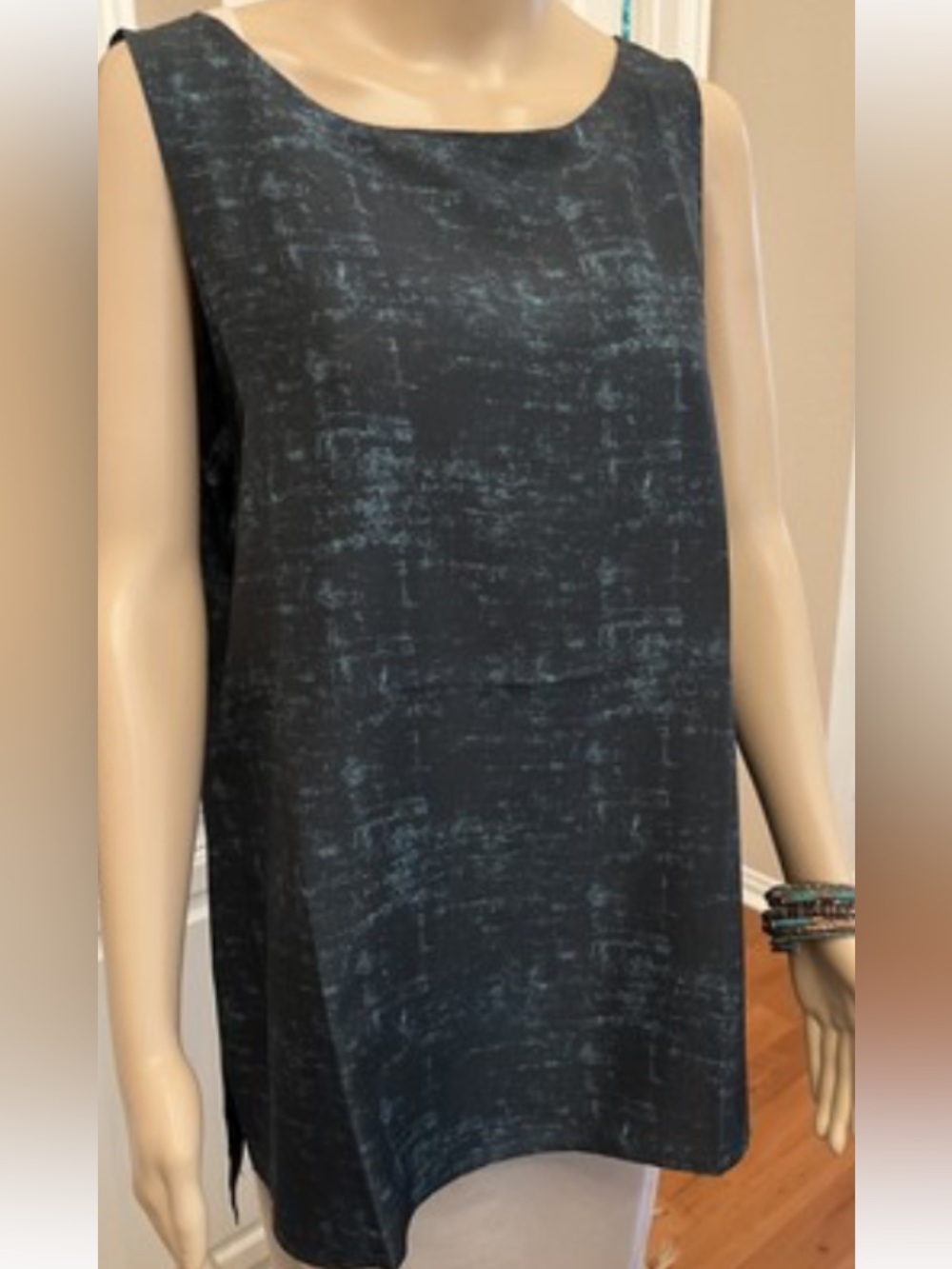 Eileen Fisher Silk Tunic Tank Size S Forest/Pine Green Printed Luxury Ptp 20”